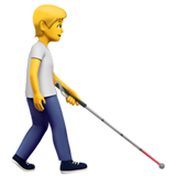 person med blindestokk: vendt mot høyre